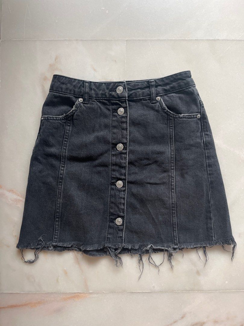 Topshop Moto Button Down Denim Skirt in Dark Grey Wash, Women's