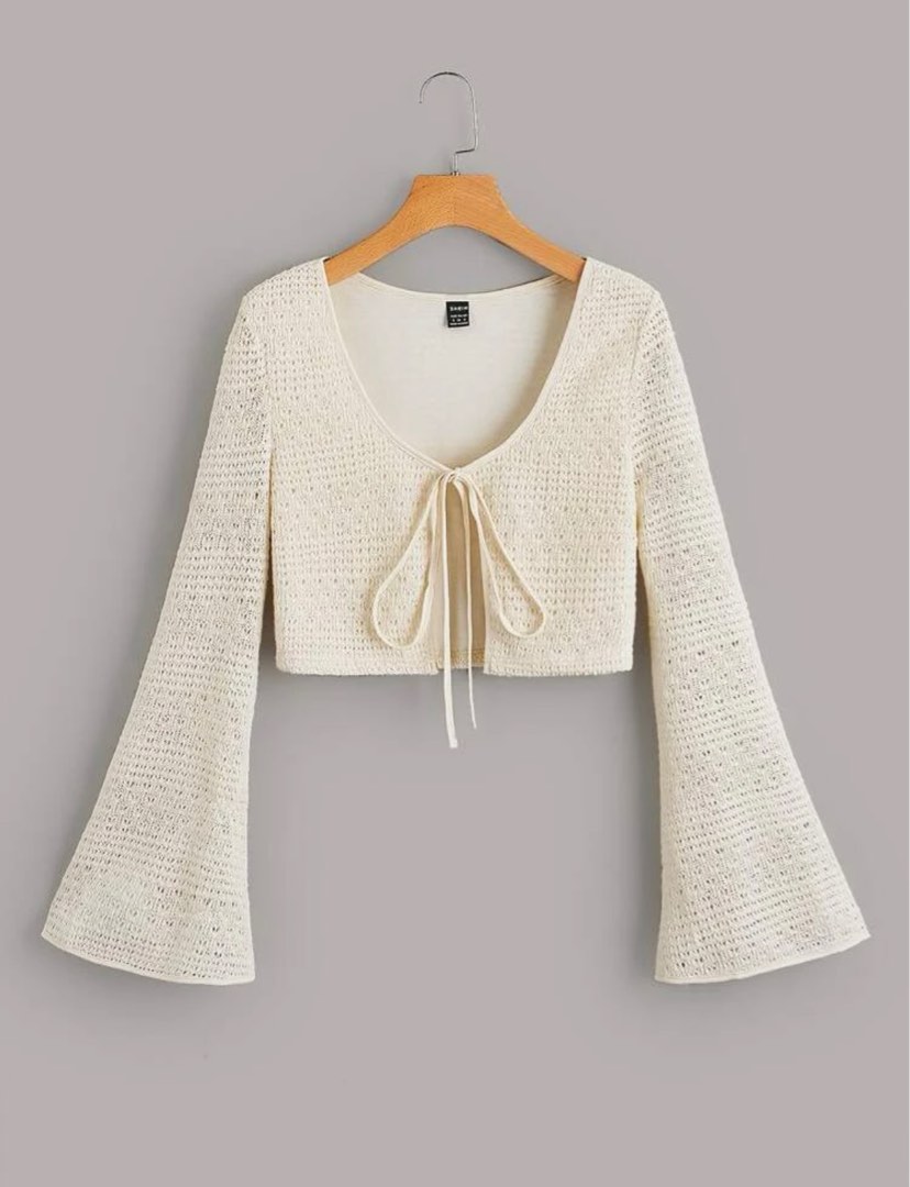 White bell sleeve cardigan on sale
