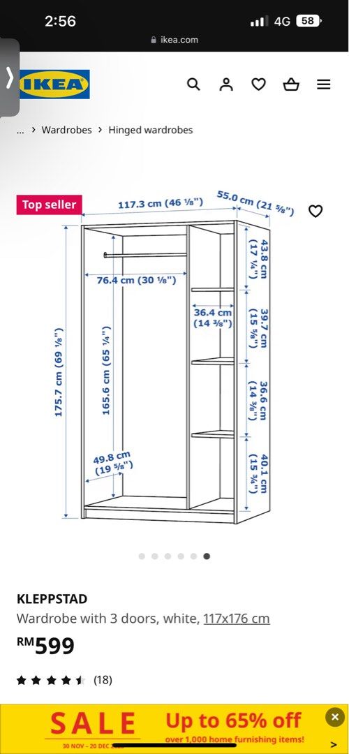 URGENT TO CLEAR IKEA KLEPPSTAD wardrobe with 3 doors Furniture