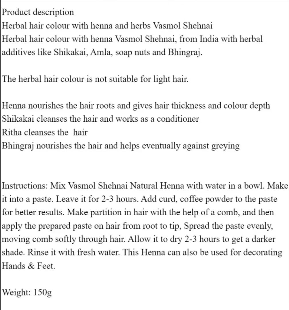 Vasmol Shehnai Herbal Henna 3 packs, Beauty & Personal Care, Hair on