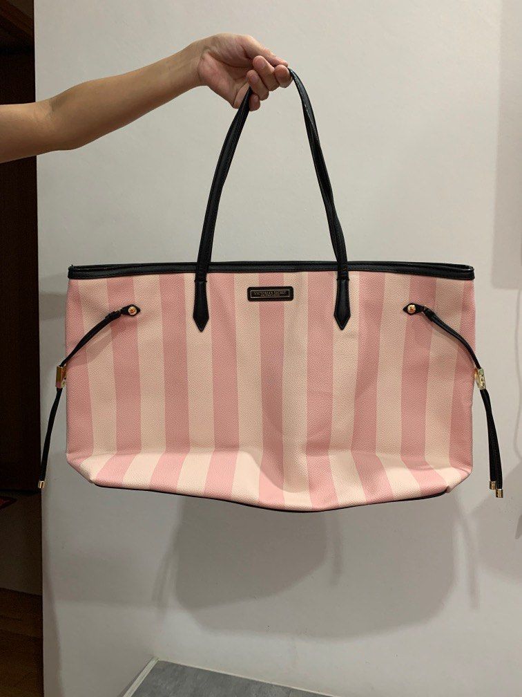 Victoria secret pink outlet and black striped bag