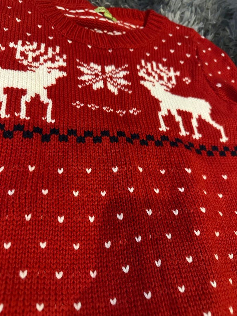 Women girl red winter reindeer Xmas sweater wear Women s Fashion