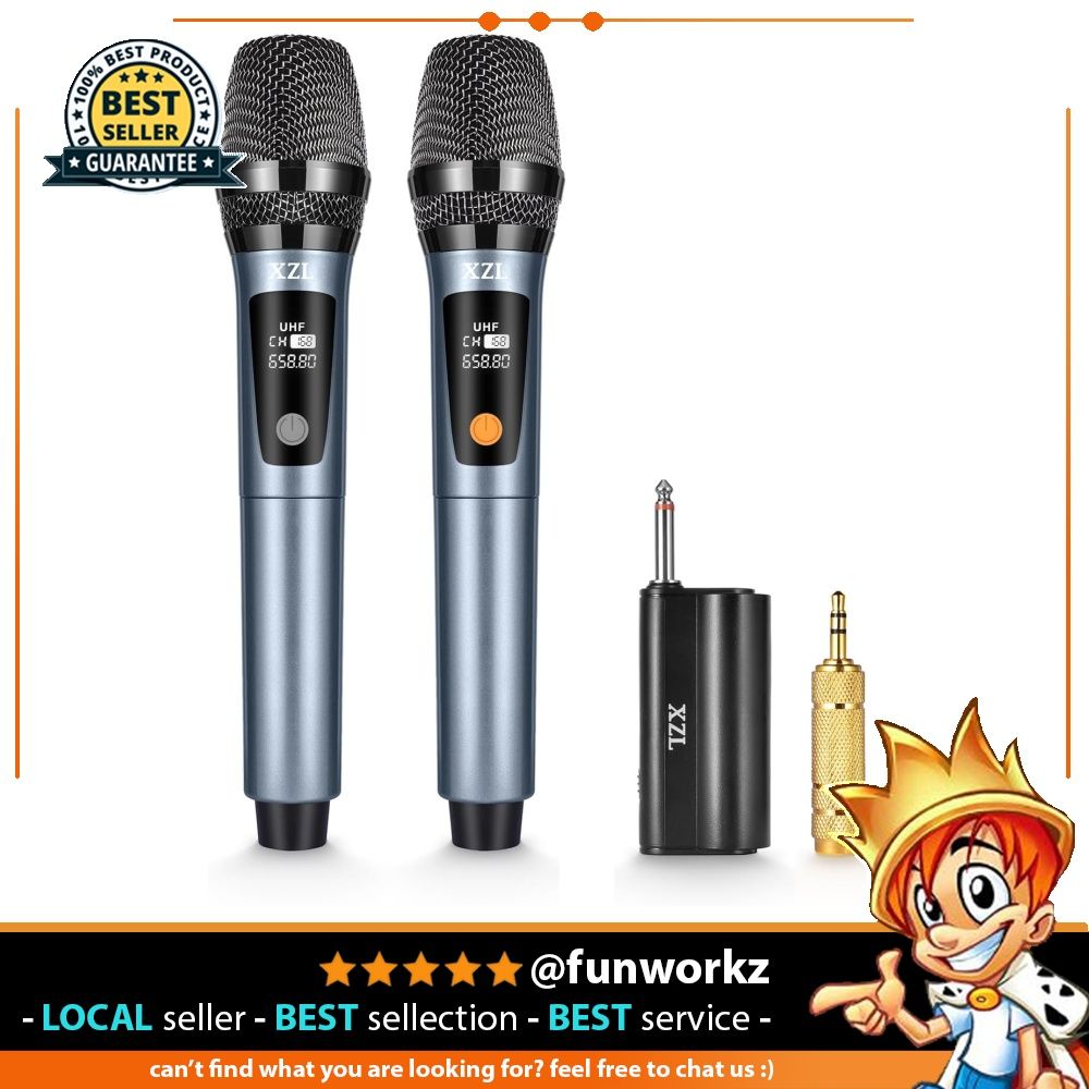 Wireless Microphones, Rechargeable Dual UHF Dynamic Microphone with  Long-Distance UHF Receiver, Plug and Play for Karaoke Singing, Speech,  Wedding