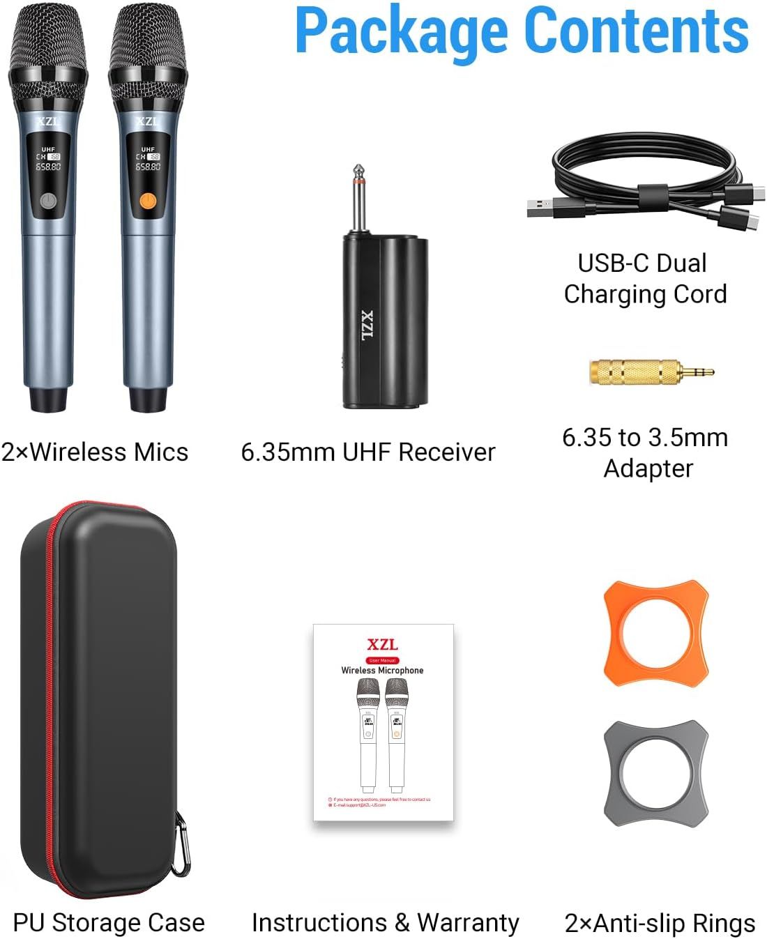 XZL Professional Wireless Microphones for Karaoke Singing, Rechargeable