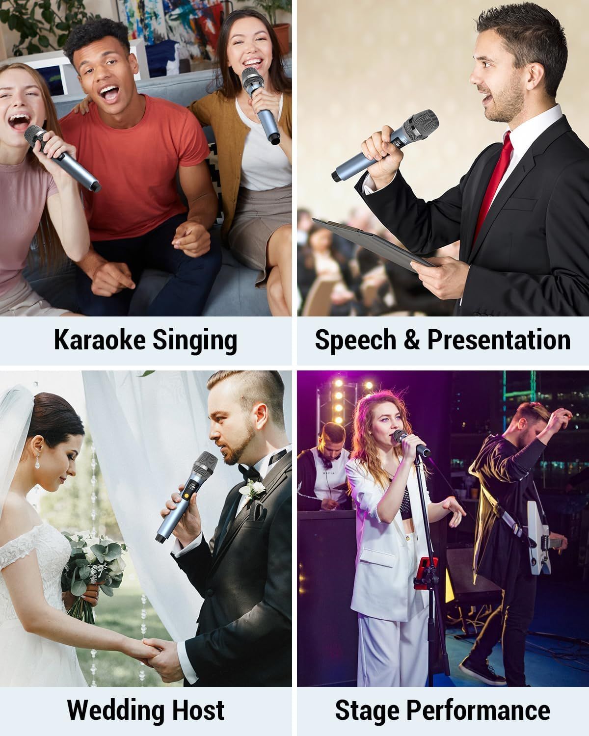 XZL Professional Wireless Microphones for Karaoke Singing, Rechargeable  Dual UHF Dynamic Microphone, with Long-Distance UHF Receiver, Plug and  Play