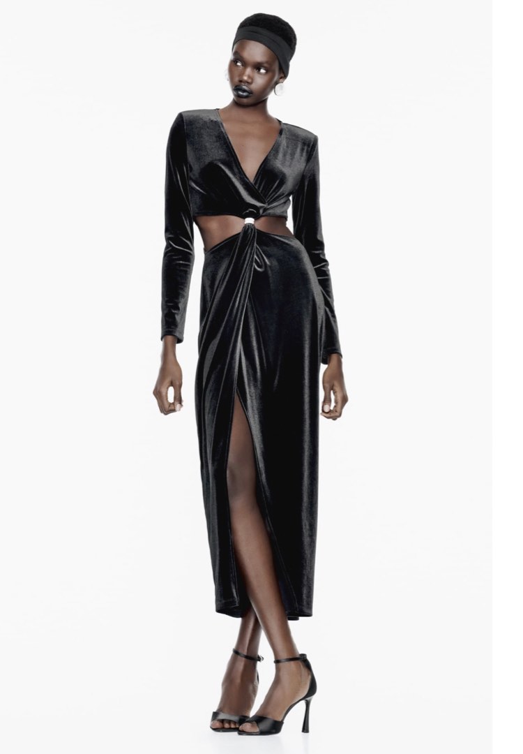 Zara Velvet Midi Dress Green Velvet Midi Dress Zara Velvet Dress Black  Velvet