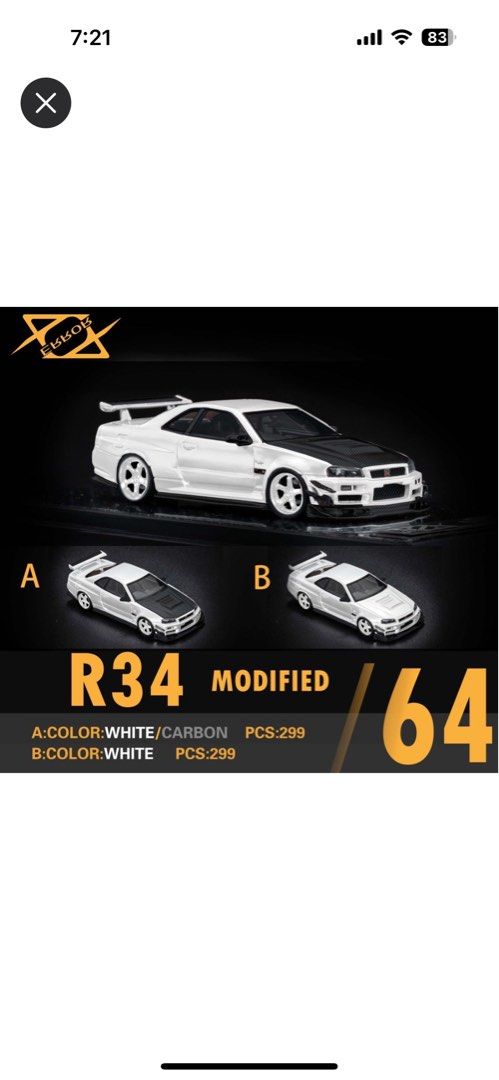 Error 404 1/64 Nissan Skyline R34 GTR Modified Pearl White