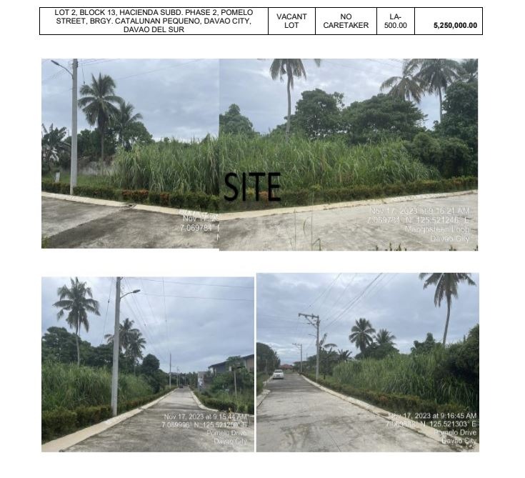 500 sqm Foreclosed Property HACIENDA SUBD.CATALUNAN PEQUENO, DAVAO CITY