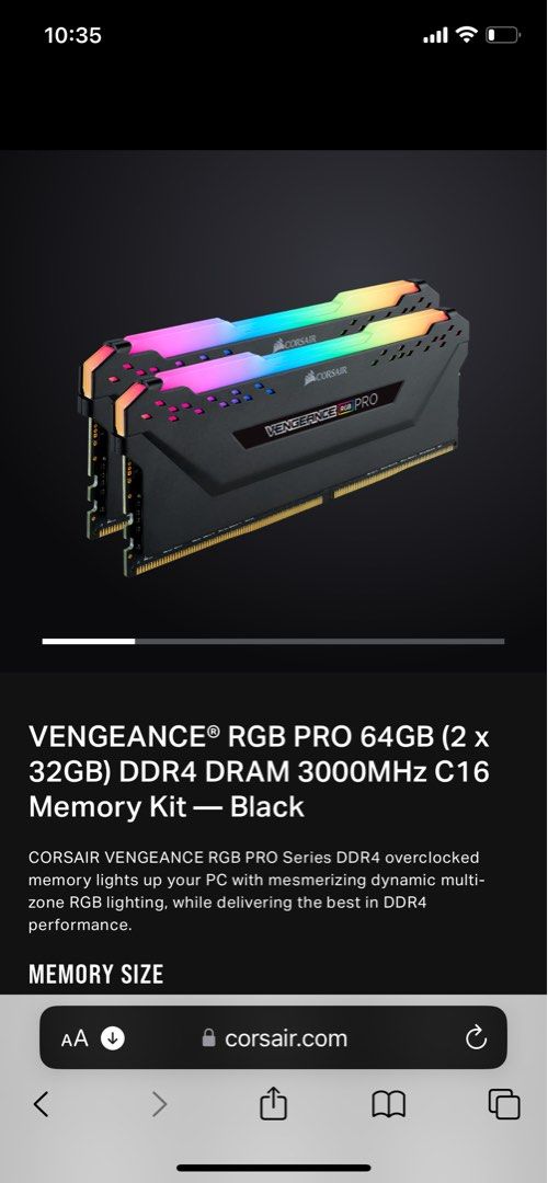 64GB Corsair RGB RAM 2 X 32GB RAM