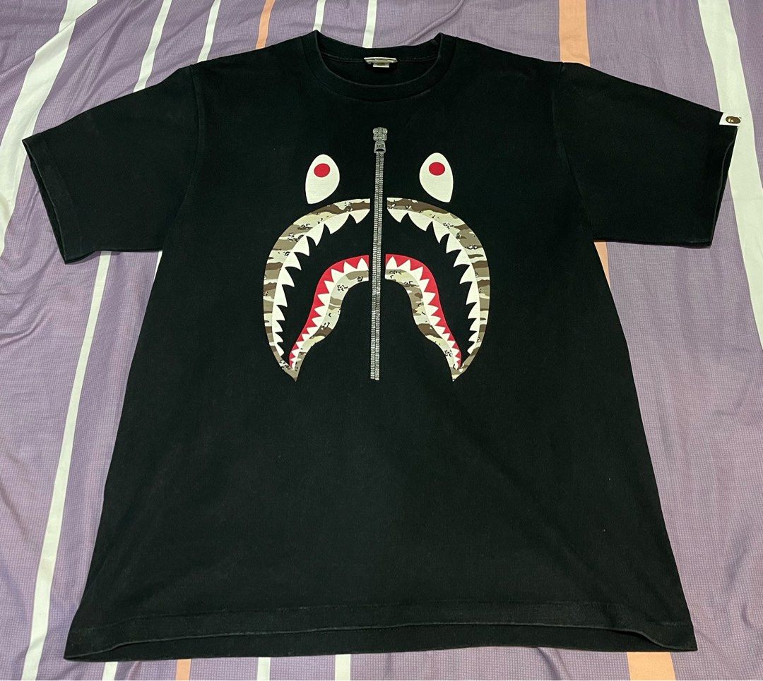 Authentic A Bathing Ape Desert Camo Shark T shirt Black Men s