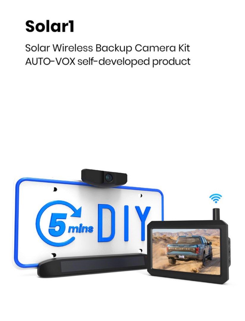 AUTO-VOX Magnetic Solar Wireless Backup Camera with Rechargeable Battery