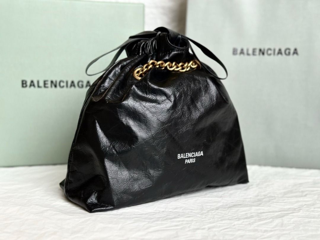 Balenciaga巴黎世家CRUSH 雙鏈條啞光牛皮革托特包Tote包購物袋手提包斜