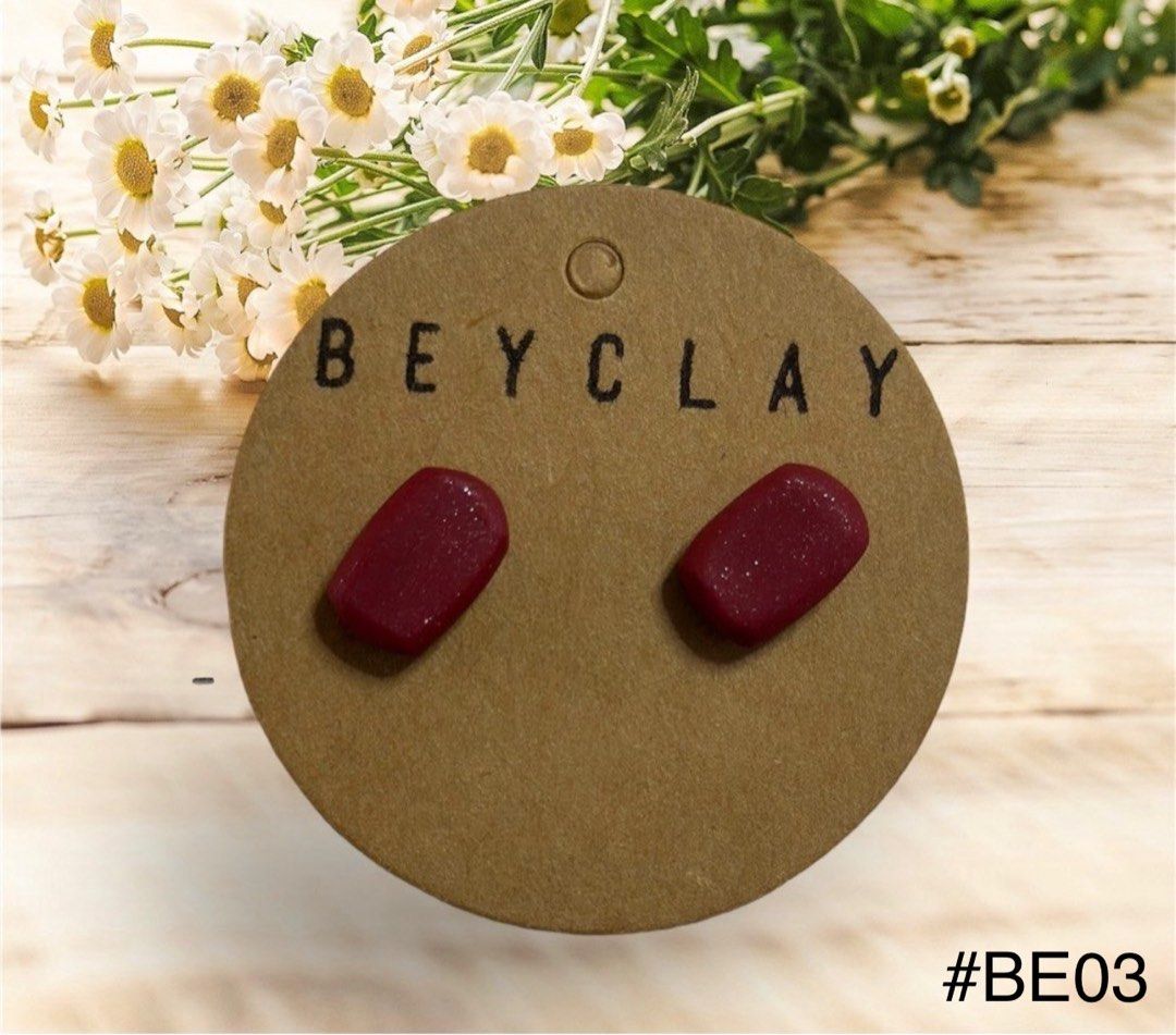 BASIC EAR STUD / BASIC EARRINGS (Category: Earrings) located in Singapore. Submitted by beyclay_ (Listing ID 1262217349, Image 3). Description: Hand-made Basic Colour ear studs. Locally made. *Please take note that the pair sizing might be slightly irregular or asymmetrical as it is hand made..