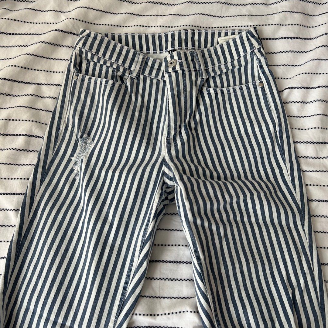 Blue White Stripe Jeans Women s Fashion Bottoms Jeans