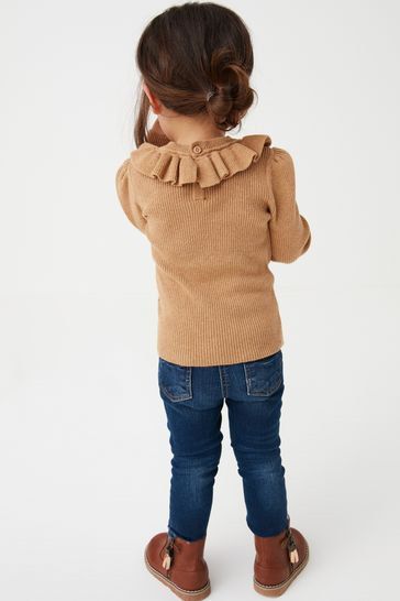 BNWT Next Frill Neck Jumper Knitted Top I ve brown and cream