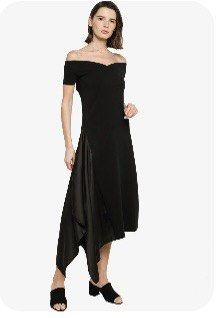 Calvin klein off the shoulder high low dress hot sale