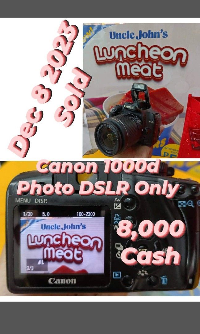 Canon 1000d dslr (Category: Cameras) located in Caloocan City. Submitted by mr.carlo_dslr_laptop (Listing ID 1258369951, Image 1). Description: Gusto mo mag Photography? Eto na ang DSLR Para sayo Canon 1000d DSLR Camera with 18-55mm Kitlens For Photos Only.. Non issue Ready to use Good for Newbie Package with Body and Lens With Charger and battery With strap and Lens cap With Free Bag and Sd card 16gb Meet up to Test sawa Monumento Caloocan city 