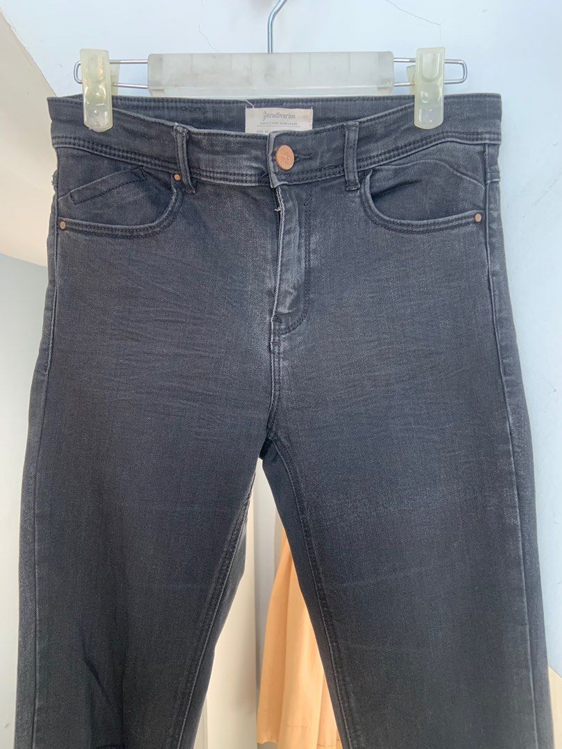 Celana Panjang Jeans Denim Wanita, Warna Hitam, Stradivarius