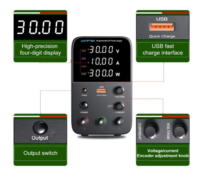 DC Power Supply Variable, Bench Power Supply with Output Switch, Short