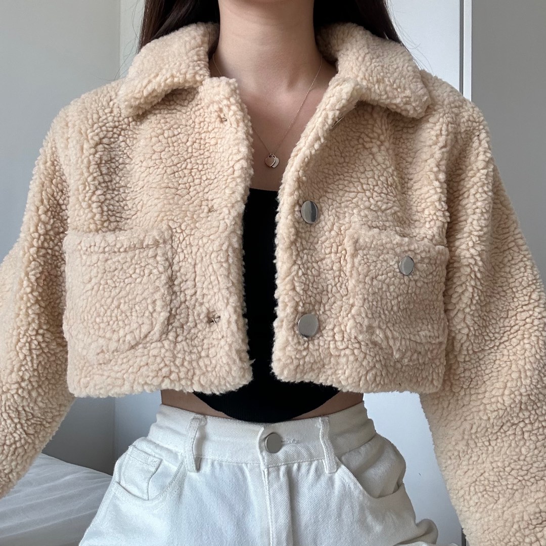 White cropped hotsell teddy jacket