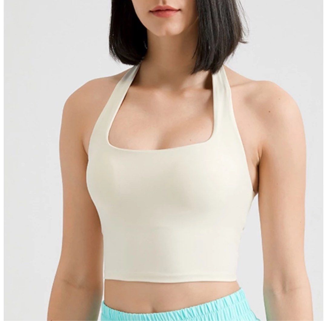 Padded Halter Sports Tank Top In WHITE