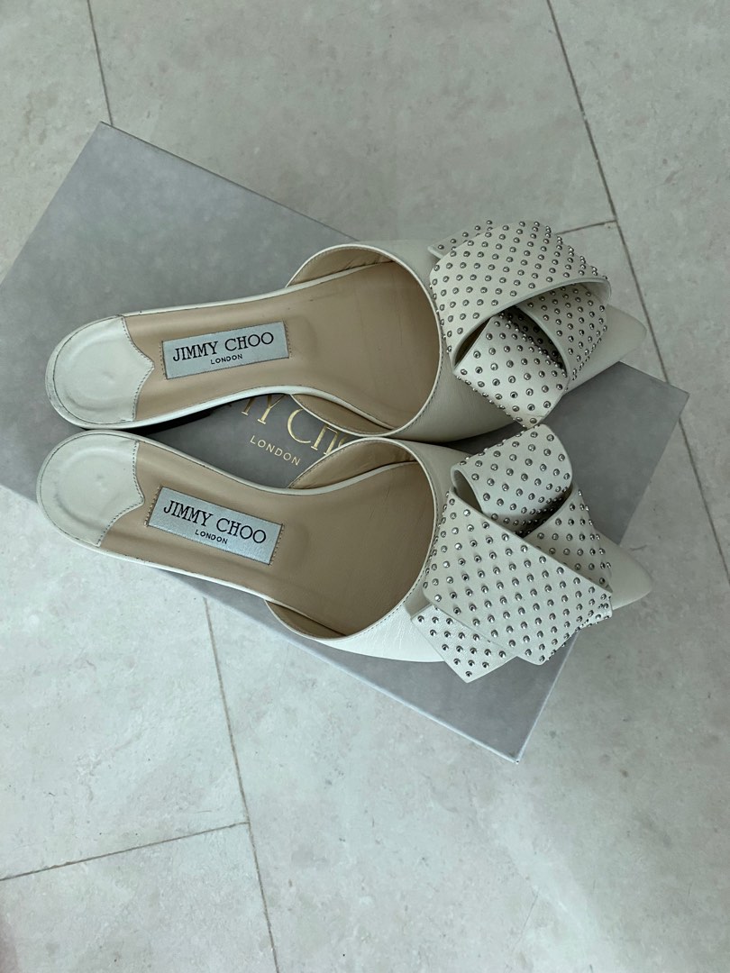 Jimmy Choo Gretchen Leather Flats Size 38.5 Chalk Women s