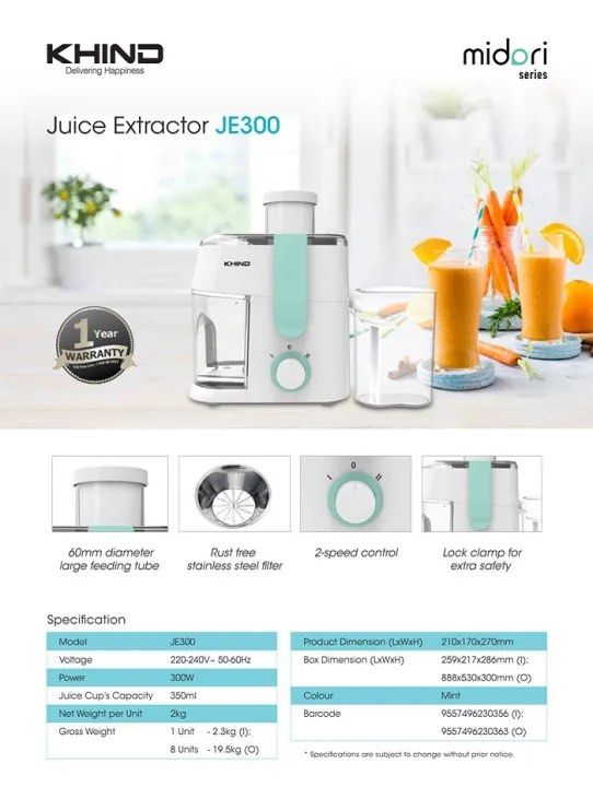 KHIND Juice Extractor Fruit Vegetables Blender Juicer Pengekstrak Buah