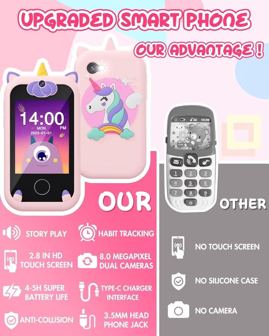 Kids Smart Phone for Girls Unicorns Gifts for Girls Toys 8-10 Years Old  Phone Touchscreen