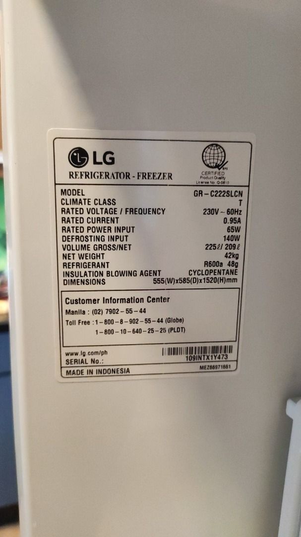 LG Refrigerator Modelgrc222slcn, TV & Home Appliances, Kitchen