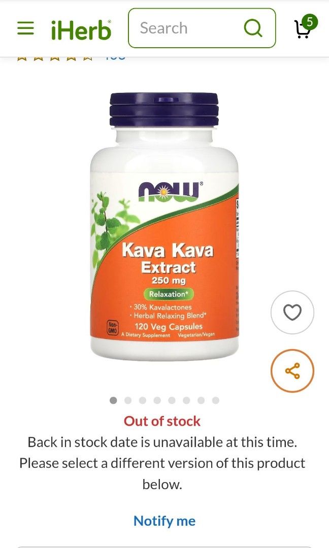 Like New Now Foods Kava Kava 250mg 120 veg capsules bottle, Health
