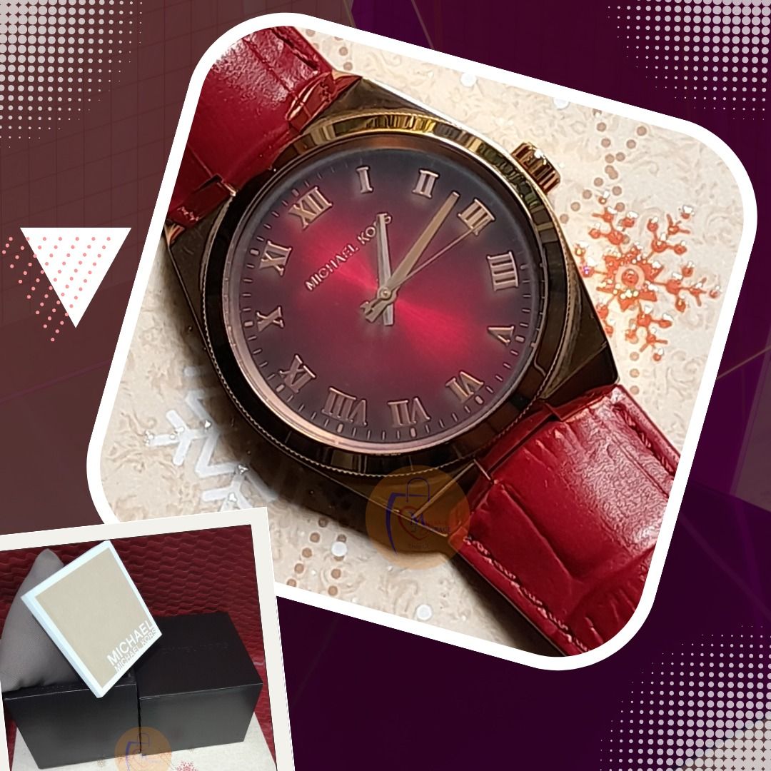 Michael Kors Channing Red Dial Red Leather Watch MK2357, Women's ...