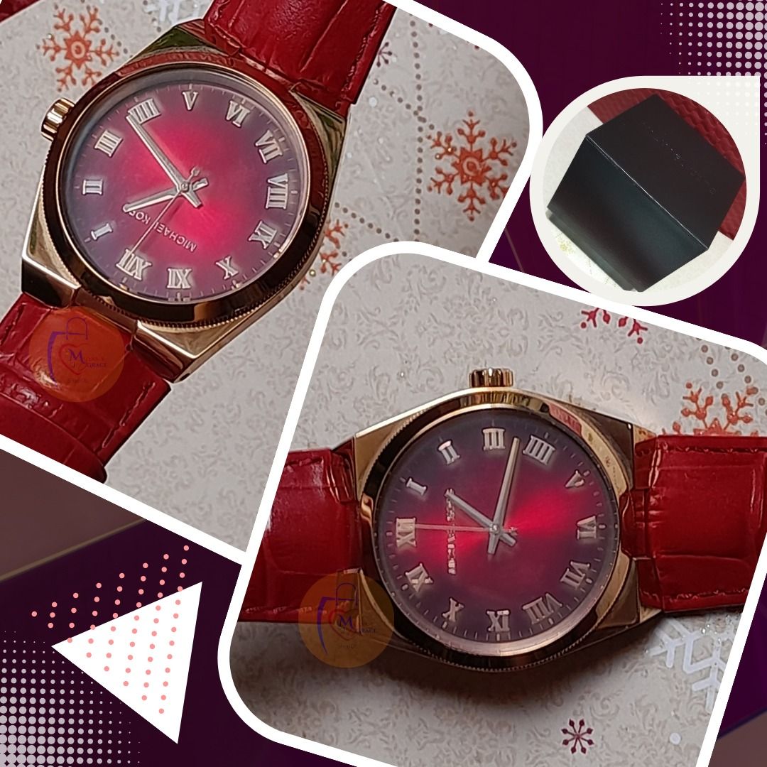 Michael Kors Channing Red Dial Red Leather Watch MK2357, Women's ...