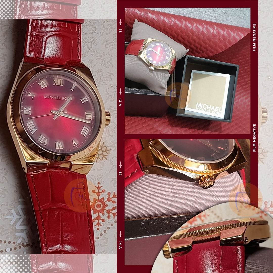 Michael Kors Channing Red Dial Red Leather Watch MK2357, Women's ...