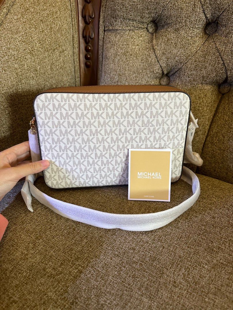 Michael Kors Jet Set Vanilla Crossbody Barang Mewah Tas Dompet