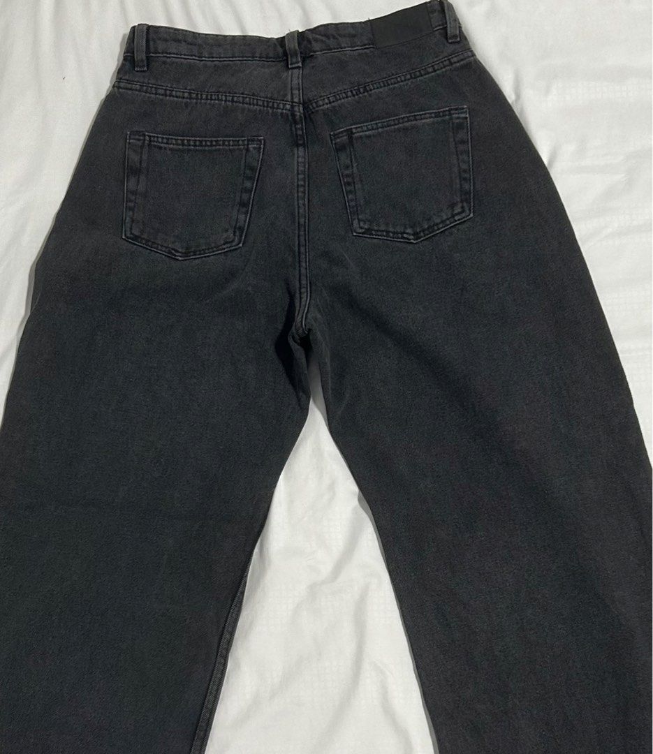 monki black baggy straight leg jeans