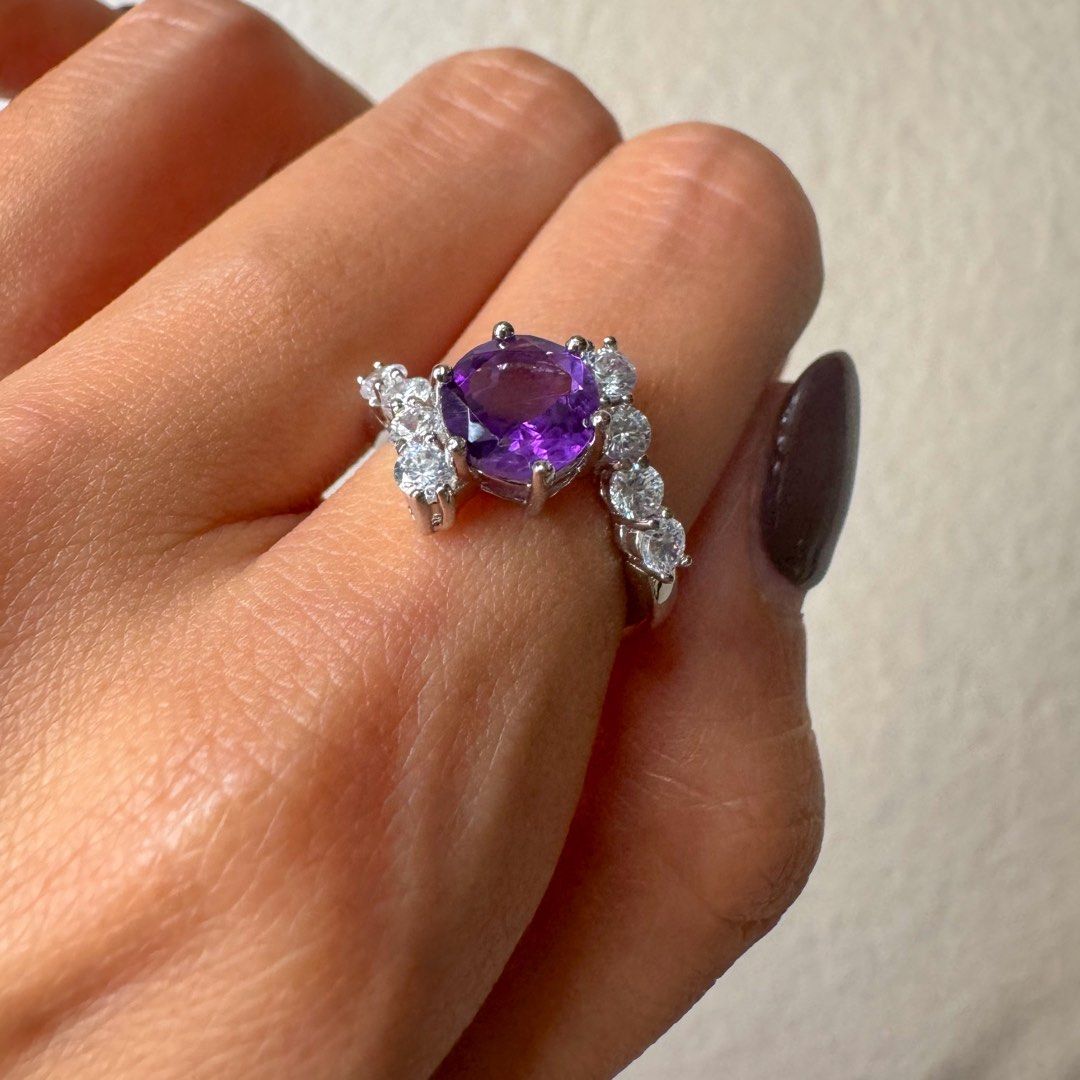 New Amethyst Rings 18K White Gold sizes 5 8 Women s Fashion