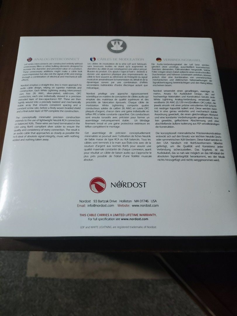 Nordost White Lightning interconnect RCA63168004559745111