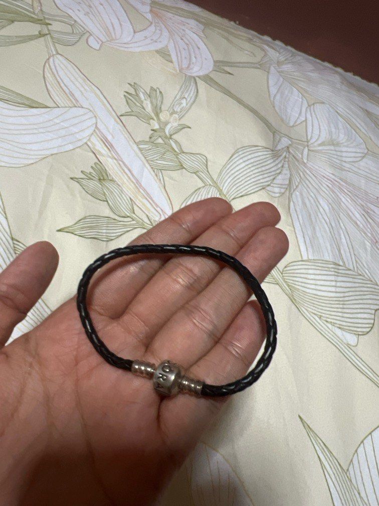 Single black deals leather pandora bracelet