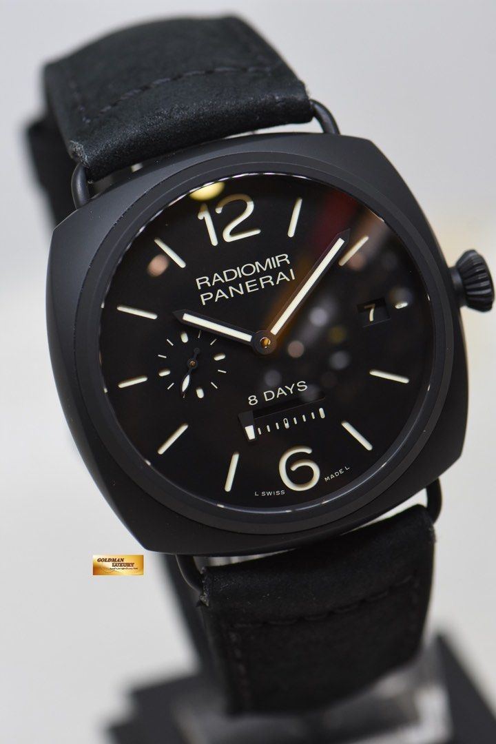 PANERAI RADIOMIR 8 DAYS 45mm BLACK CERAMICA IN LEATHER BLACK DIAL MANUAL PAM 384 LNIB
