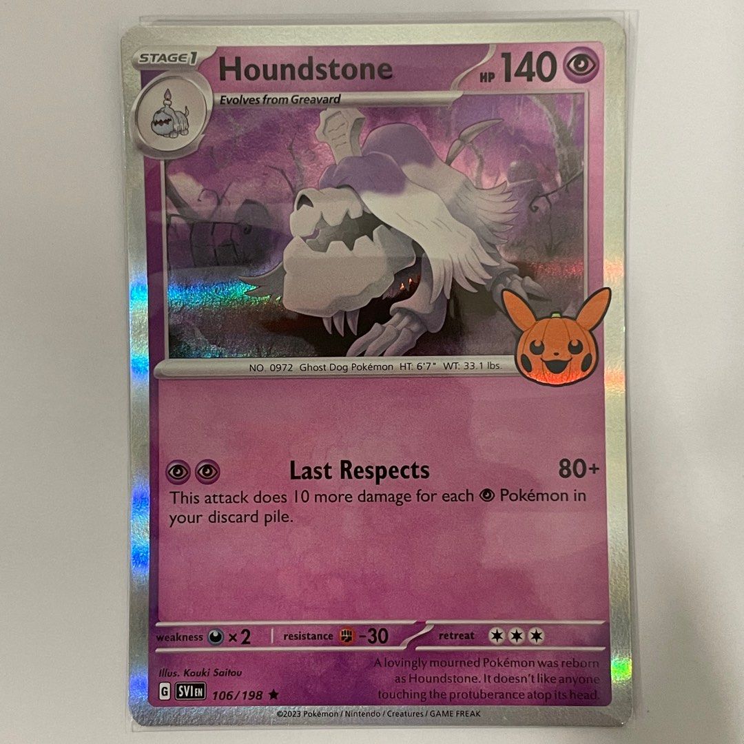 Pokemon TCG Card HOUNDSTONE 106/198 Trick or Trade 2023 Halloween Special Holo, Hobbies & Toys, Toys & Games on Carousell Pokemon TCG Card HOUNDSTONE 106/198 Trick or Trade 2023 Halloween Special Holo, Hobbies & Toys, Toys & Games on Carousell