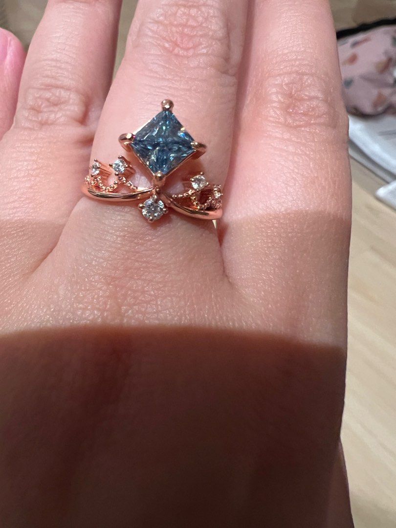 Radiant blue moissanite ring. Women s Fashion Jewelry