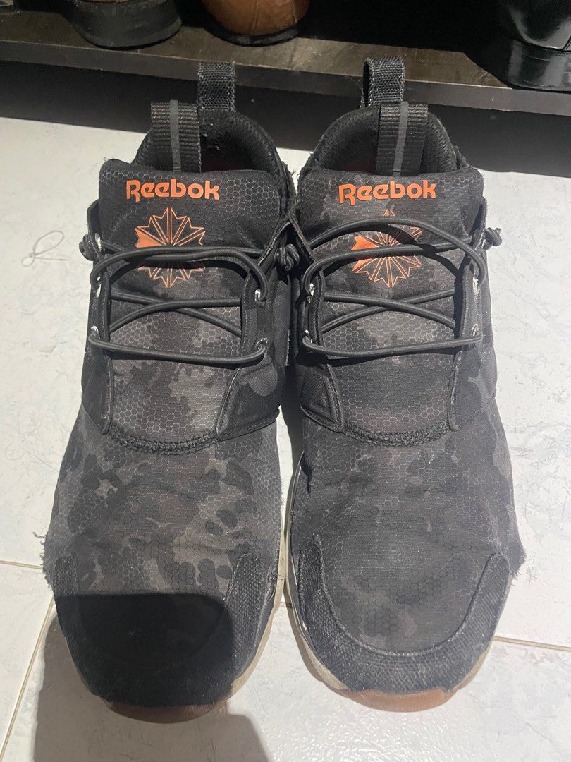 Reebok black top orange shoes