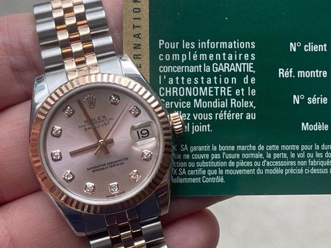 Rolex 178271 Boy Size Rose gold with Steel Diamond index Pink dial