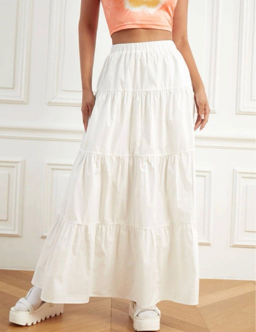Elastic waist online white skirt