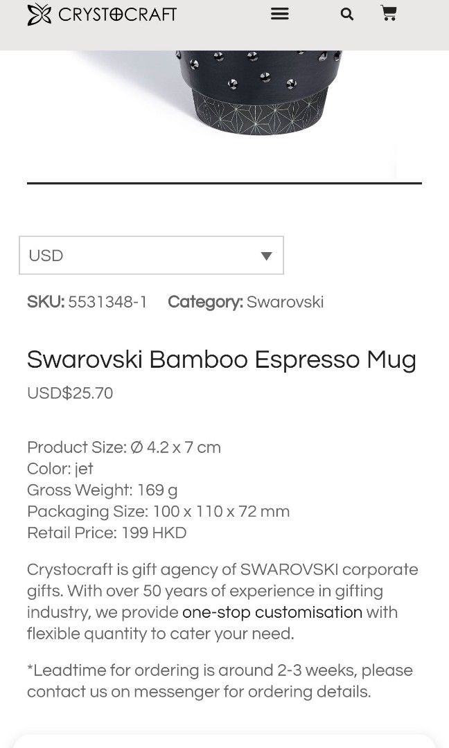 Swarovski Bamboo Espresso Mug - Crystocraft