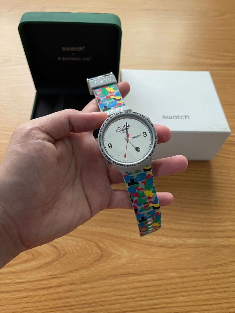 Swatch x bape online grey camo