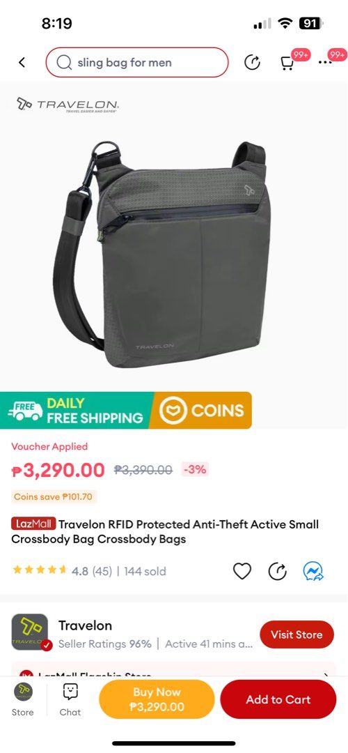 Travelon RFID Protected AntiTheft Active Small Crossbody Bag Crossbody