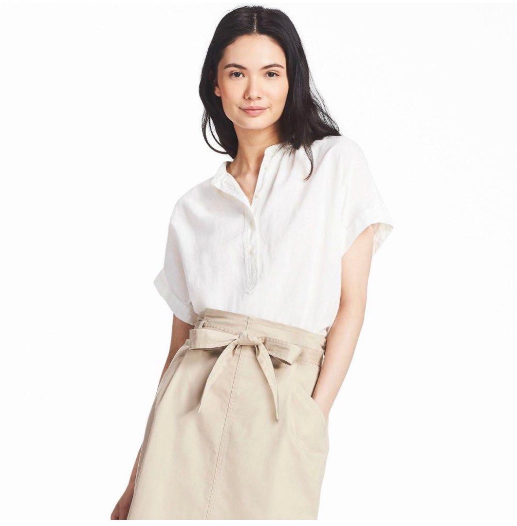 UNIQLO linen blend short sleeve, Women's Fashion, Tops, Shirts on Carousell