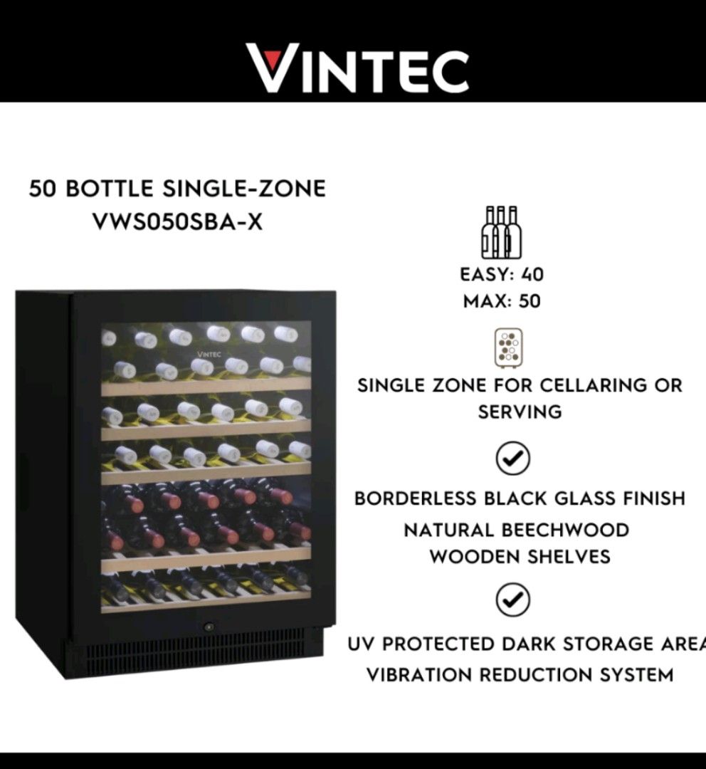 VINTEC VWS050SBAX Single zone wine chiller, TV & Home Appliances