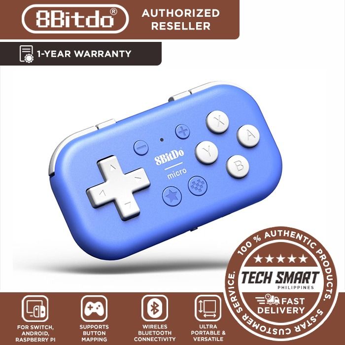 8Bitdo Micro Bluetooth Gamepad Pocket-sized Mini Controller for Switch, Android, and Raspberry Pi, Supports Keyboard Mode (Category: Controllers) located in Las Pinas. Submitted by techsmartph (Listing ID 1273014934, Image 1). Description: * Weighs 24.8 grams featuring 16 buttons. Ultra-portable and versatile. * Compatible with Switch, Android, and Raspberry Pi * Supports firmware update * Mode switching button * Supports button mapping in 8BitDo